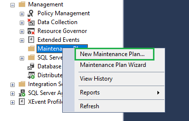 select the New Maintenance Plan